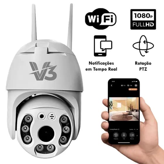 Câmera Inteligente V3 Wi-Fi FullHD Visão Noturna, IP66, Áudio Bidirecional, Detecção de Movimento