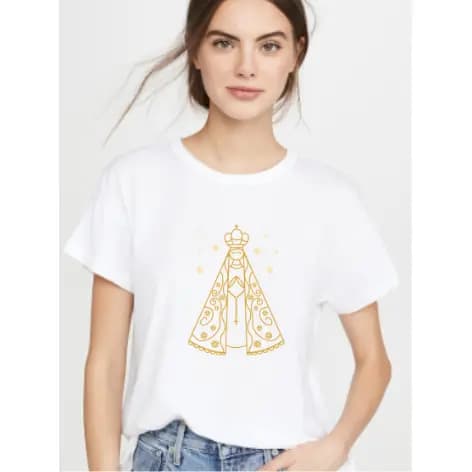 Camiseta Religiosa Unissex algodão estampada Nossa Senhora Aparecida Fio 30.1 Estilosa católica