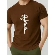 Camiseta Religiosa Unissex algodão estampada Nome Jesus na Cruz com Coroa Fio 30.1 Estilosa católica