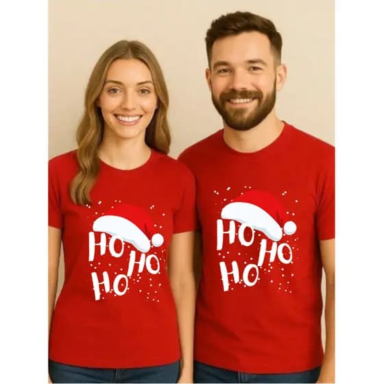 Camiseta Unissex Casual Natal Ho Ho Ho algodão estampada  Fio 30.1 Moderna, Merry Christmas