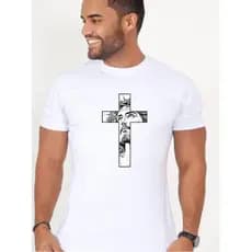 Camiseta Religiosa Jesus com imagem na Cruz UNISSEX em algodão estampada Fio 30.1 Estampa em DTF Moderna e Estilosa