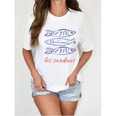 Camiseta Sardinhas Camiseta Feminina Sardines Verão Algodão Fio 30.1 Estampada Estilosa, Moderna Entrega Imediata