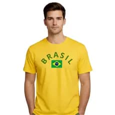 Camiseta Brasil Copa do Mundo 2026 Unissex Algodão Fio 30.1 Super Estilosa Moderna Casual Estampada no Peito
