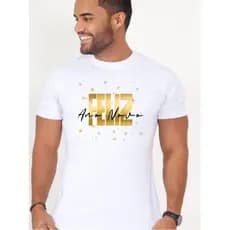 Camiseta Feliz Ano Novo Unissex Casual Reveillon algodão estampada  Fio 30.1 Estilosa e moderna