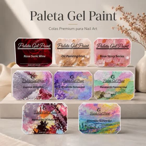 Paleta Bella Rosa Gel Paint Artístico Efeito Relevo Profissional para Nail Art Design Premium