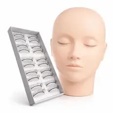 Kit Extensão de Cílios Completo Profissional + Cabeça de Treino Manequim + Cílios Postiços Para Prática Lash Designer