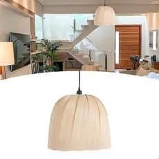 Luminária Pendente Grande em Bambu Natural Lustre Moderno Bivolt com Lâmpada LED 9w + Fiação Inclusa