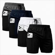 Kit 4 ou 2 Bermudas 2 Em 1 Masculino Corrida Academia Treino Alta qualidade Com Bolso Antifurto