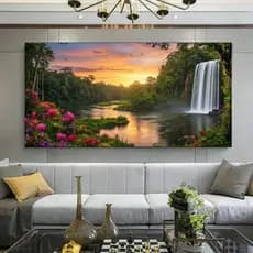 Quadro Decorativo 80x110cm Paisagem Floresta Rio Decoração de Parede Hall Luxo Sala Quarto MDF