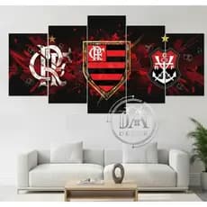Quadro Decorativo Mosaico Flamengo Escudo e Brasão 5 Peças