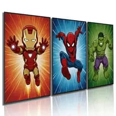 Quadro Decorativo Avangers Super Heróis Homem Aranha Hulk Homem De Ferro Infantil Menino Quarto Kit