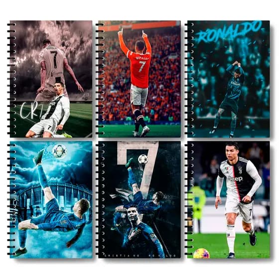 Adesivos Personalizado Capa para Caderno Cristiano Ronaldo [01-06] CR7 Futebol Craque Idolo