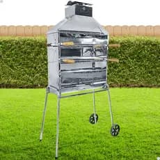Carrinho Churrasqueira 80 Espetinho Movel Inox 2 Grelhas