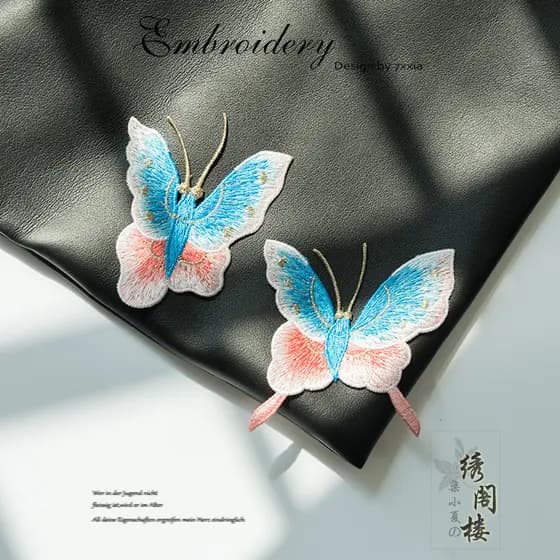 Patches de borboletas coloridas, apliques de borboletas solúveis em água para vestidos cheongsam, patches de tecido bord