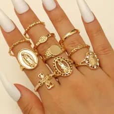 Conjunto de 10 peças de anel cruzado retrô estilo Hip-Hop exagerado strass Material de Metal conjunto de joias da moda