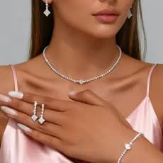 Colar de diamante geométrico brincos pulseira festa de noiva conjunto de 3 peças simples acessórios de celebração de mod