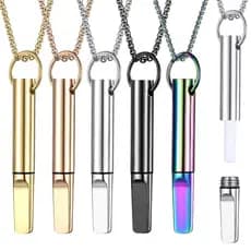 Colar com pingente de apito de aço inoxidável com frequência de respiração ajustável Design rosqueado Meditação Mindfuln