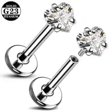 G23 liga de titânio zircão em forma de coração brincos, brincos, brincos, brincos de nariz, joias de Piercing corporal h