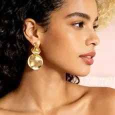 Brinco Pendente Metal Amassado Dourado Grande Minimalista Jóia Elegante Para Mulheres Presente