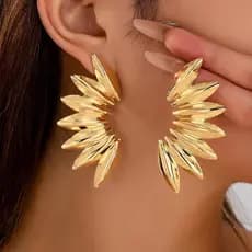 Brinco Asa Longo Banho Ouro Acessório Geométrico Anti Alérgico Elegante Uso Diário Feminino