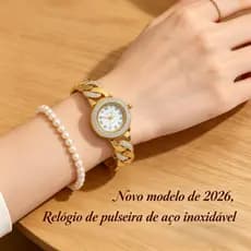 Relógio de Aço Inoxidável Feminino 2026 | Strass no Mostrador e Pulseira, 23,5mm