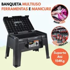 Banqueta Multiuso Com Compartimento Banco Para Manicure Ferramentas Brinquedo Suporta Até 154Kg