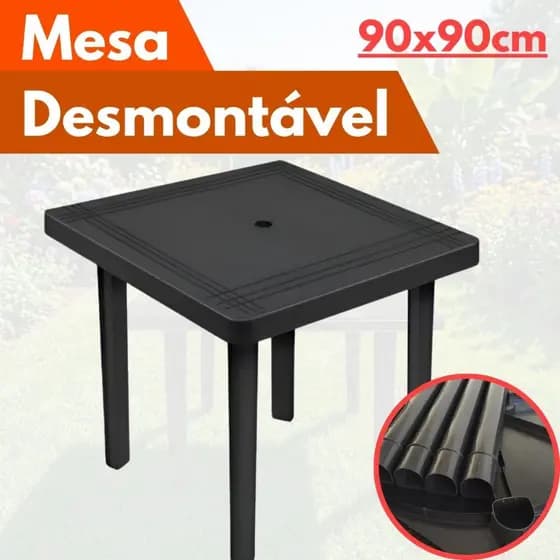 Mesa Desmontável Quadrada 90x90cm Plástica Desmontável Preta Área Lazer Quiosque Festa