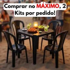 Kit Jogo 1 Mesa e 4 Cadeiras Poltronas Plastico Para Buffet Bares Restaurantes Suporta Até 182kg