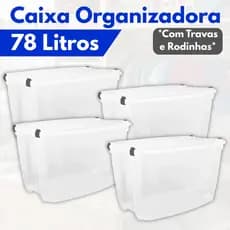 Kit Jogo 4 Caixas Organizadoras 78 Litros Transparente Com Tampas e Travas Resistentes Jaguar