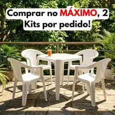 Kit Jogo De 1 Mesa e 4 Cadeiras Poltronas Plastico Buffet Bares Restaurantes Suporta Até 182kg