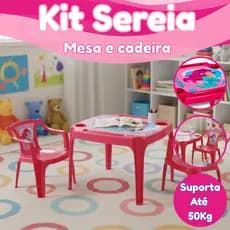 Kit Jogo Cadeira E Mesa Infantil Label Aranha Sereia Suporta Até 50Kg Educativo Lúdico