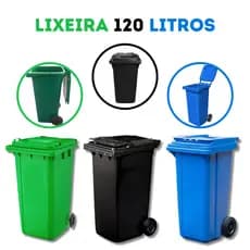 Lixeira Container Grande 120L Litros  Com Rodas E Tampa Externa Verde Azul Preta TOY