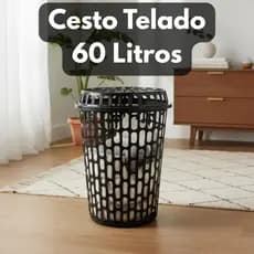 Cesto Roupas Sujas Telado 60 Litros Com Tampa Preto Organizador Grande Para Brinquedos