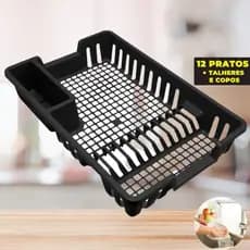Escorredor de Louças 12 Pratos Cozinha Plástico Preto Arqplast Escorredor Louça Copos Talheres