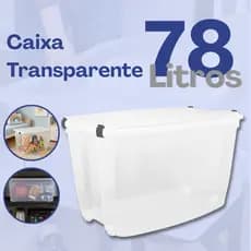 Caixa Organizadora De 78 Litros Transparente Com Tampas E Travas Resistentes Reforçadas