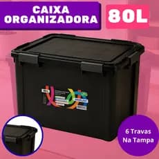 Caixa Organizadora De 80 Litros Multiuso Com 6 Travas Resistente Reforçadas Roupas Brinquedo
