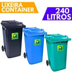 Lixeira Cesto Container Grande 240 Litros Com Rodas E Tampa Externa Verde Azul Preta TOY
