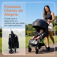 Carrinho De Bebê Passeio Vira Compact Até 15kg Com Alça Reversível Kids Baby Preto