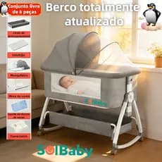 Berço Portátil Moises Co-bed Com Balanço Mosquiteiro e Cesto Regulagem de Altura Cinza Rosa