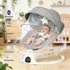 Cadeira de Descanso Balanço para Bebê com Música Mosquiteiro Controle Remoto Premium