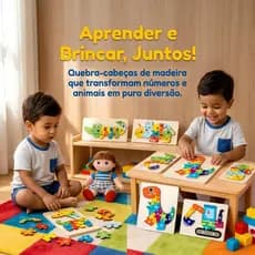 Quebra-Cabeça de Dino 3D em Madeira - Brinquedo Educativo Montessori para Bebês e Crianças Pequenas