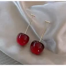 Brinco feminino de aço inoxidável De Cereja Vermelho Pingente em Formato