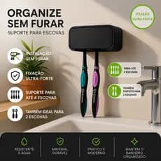 Suporte Porta Escovas de Dente Premium | Instalação Sem Furo com Fita Forte | Organizador Compacto para 4 e 2 escovas