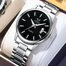 VETRA Relógio Masculino Original Relogio Luxo a Prova d Água Presente para Homem Aço Inoxidável Preto Prata 6115
