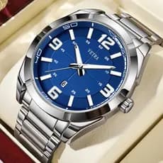 VETRA Relógio Masculino Original Relogio Luxo a Prova d Água Presente para Homem Aço Inoxidável Azul Preto B390