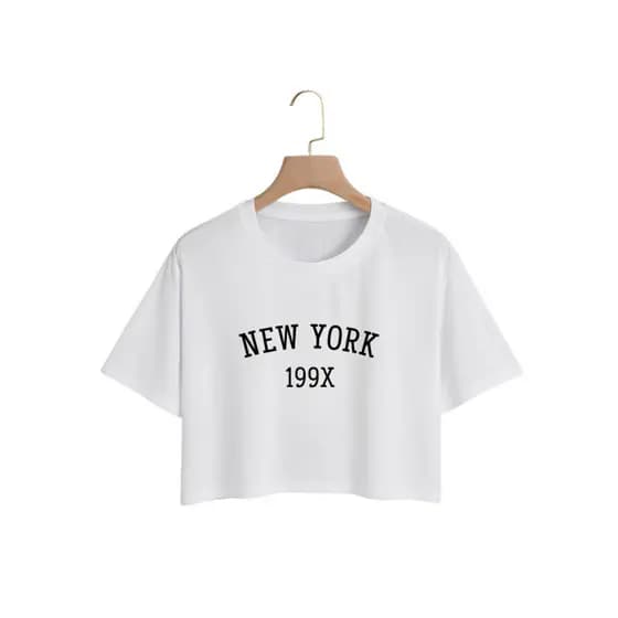 Camiseta Feminina Cropped Básica De Malha Algodão New York