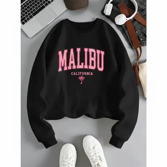 Moletom Feminino Malibu California S/ Capuz Blusa de Frio Inverno Moda Blogueira Lançamento