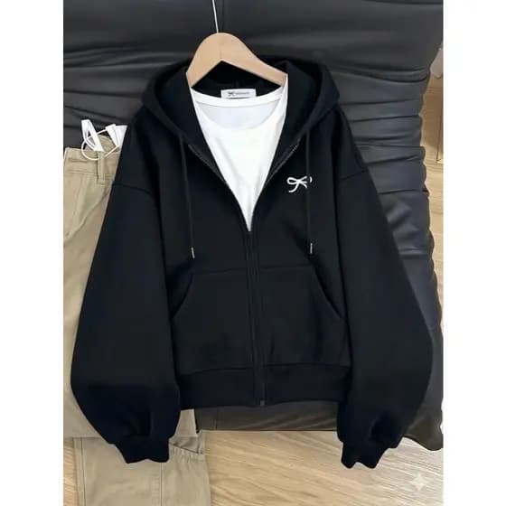 Moletom Feminino Com Zíper E Capuz Blusa De Frio Laço Coquette Aesthetic Tendência Pinterest