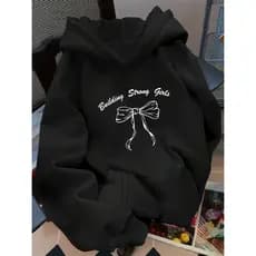 Moletom Canguru Feminino Aesthetic Laço Building Strong Girls Casaco Blusa de Frio Flanelado