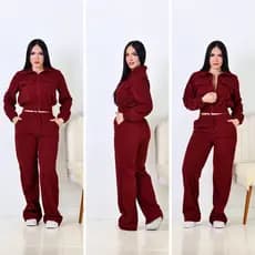Conjunto feminino veludo cotelê calça + jaqueta tendencia inverno